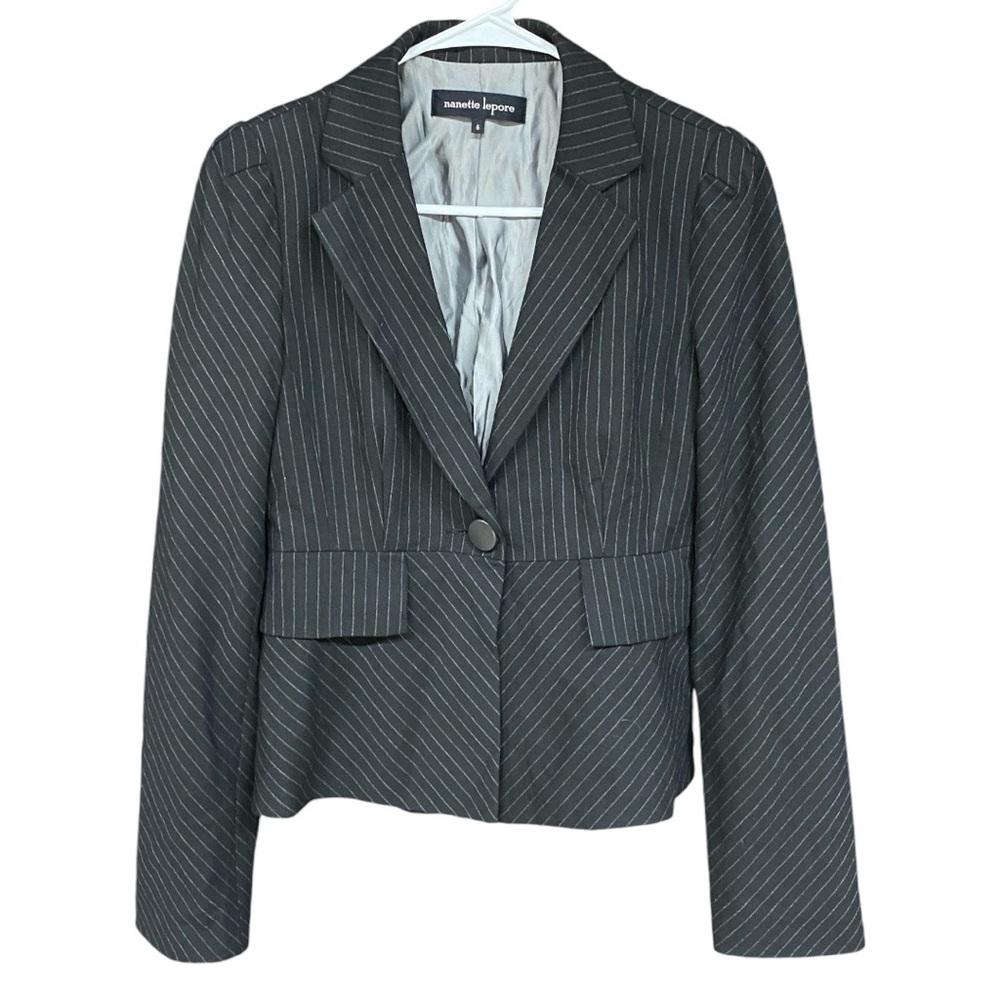 Nanette Lepore Black Pinstripe Peplum Blazer - Tailored Fit 6